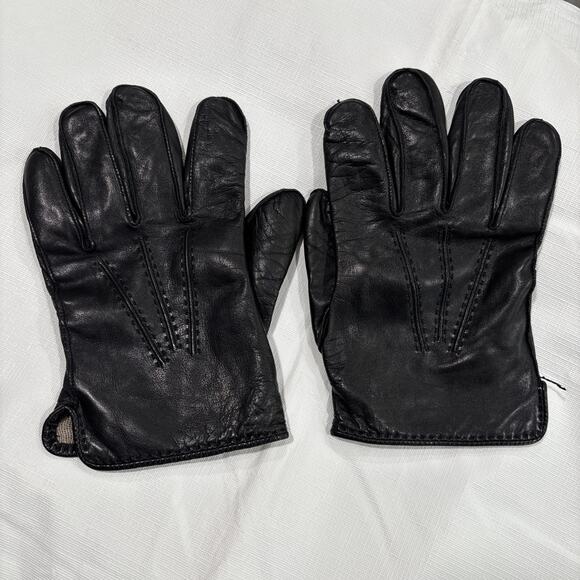Coach Men's Black Leather Gloves 100% Cashmere Lined XL - Picture 1 of 9